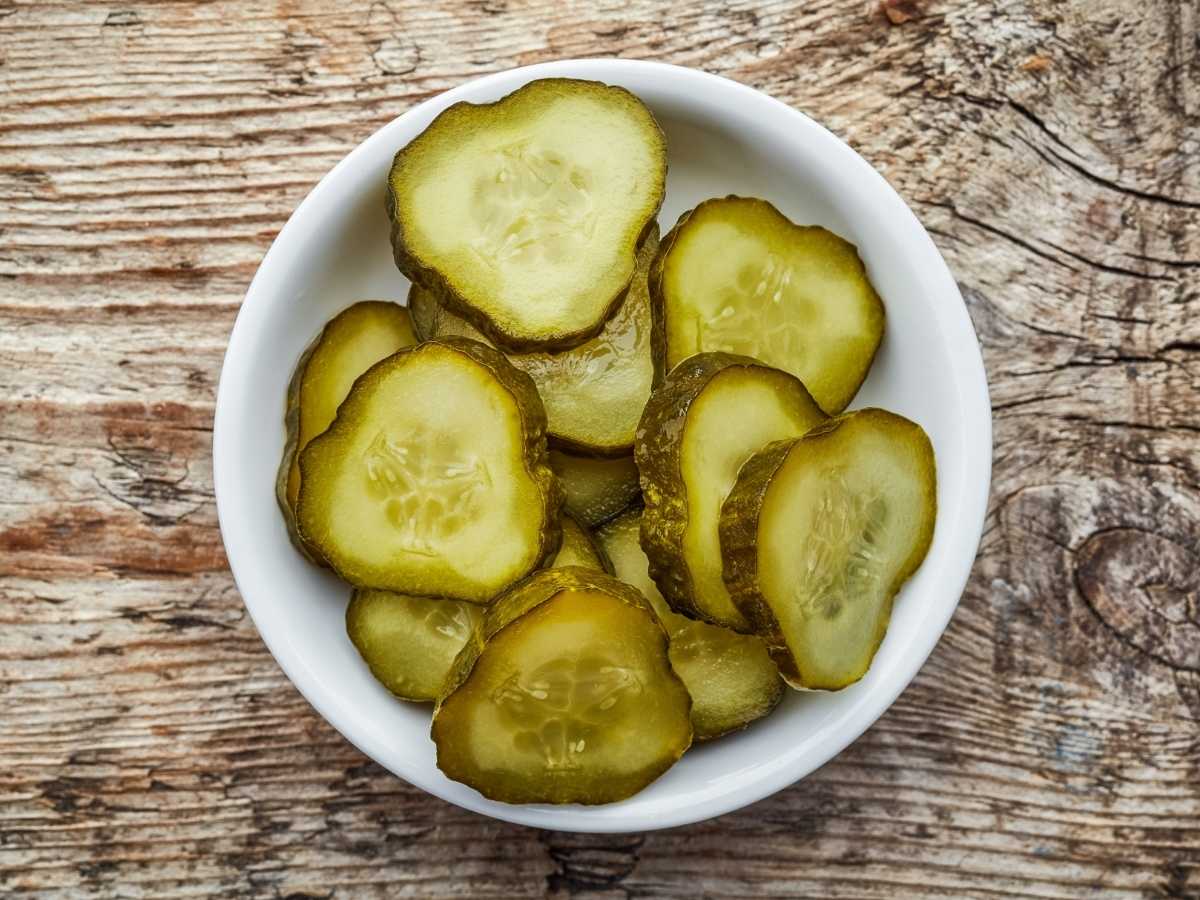 Plate of refrigerator pickles.