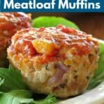 Turkey Meatloaf Muffins with salsa on plate.