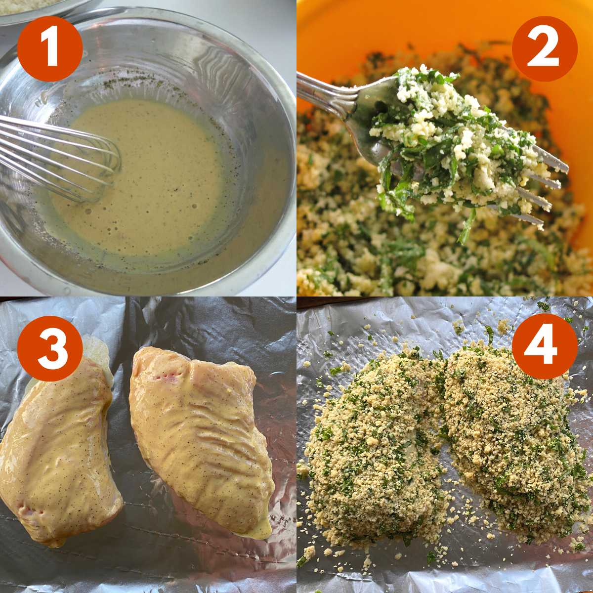 Numbered collage of pictures to make herb crusted turkey tenderloin that correspond with the list.