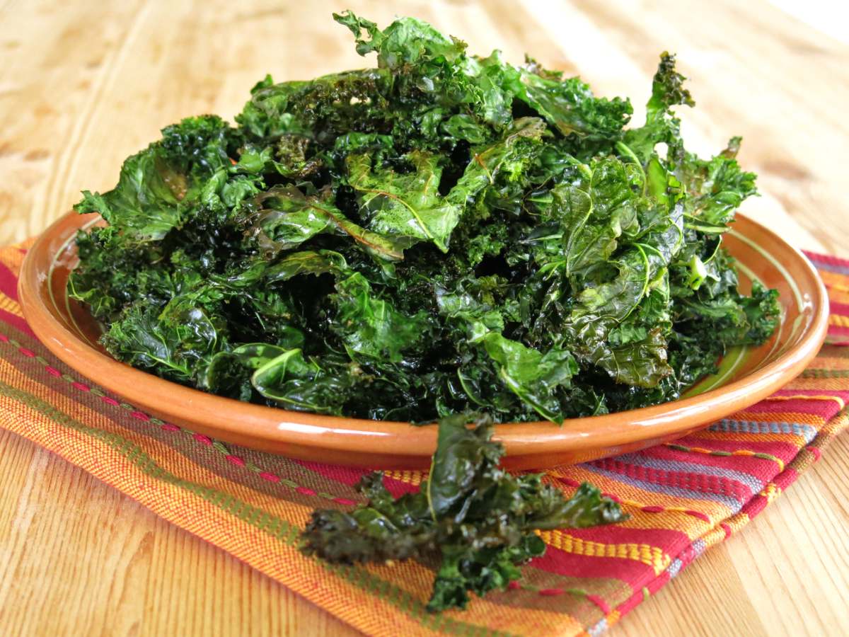 Kale chips on a plate.