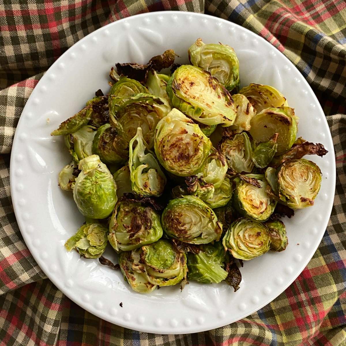 Roasted brussels sprouts in a bowl.