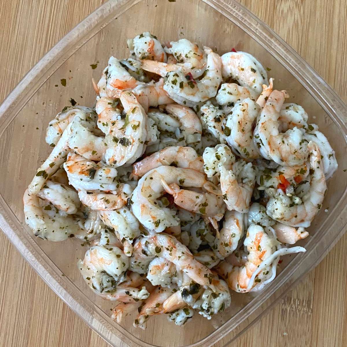 Open package of Costco's cilantro lime shrimp.