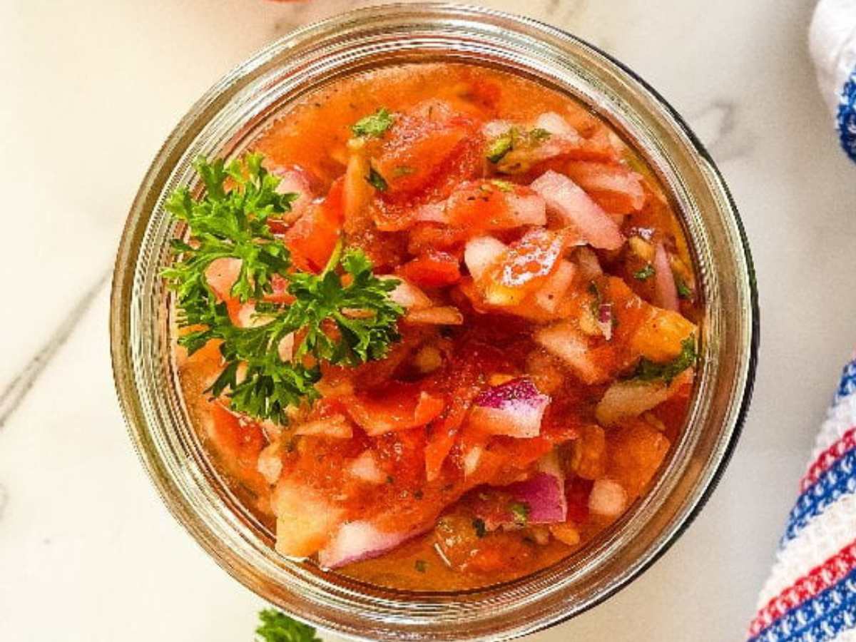 Tomato relish in a jar.