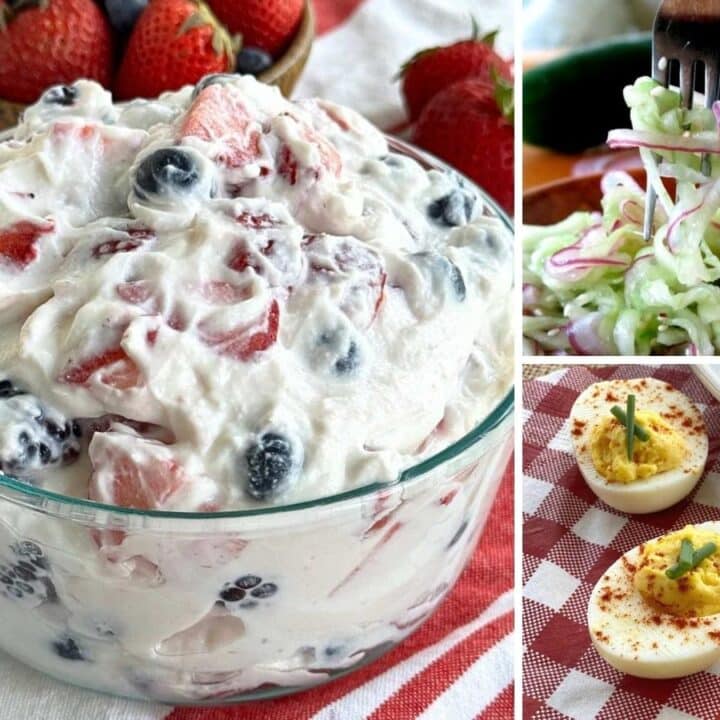 Collage of carb-conscious potluck side dishes.