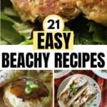 Collage of easy beach-inspired recipes with text overlay.