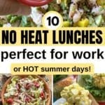 Collage of no heat lunches with text overlay with article title.