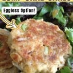 Maryland-style lump crab cake on salad greens.